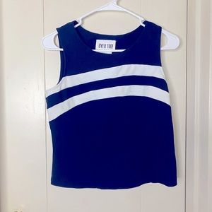 Crop top tank - polyester. Navy Blue white striped